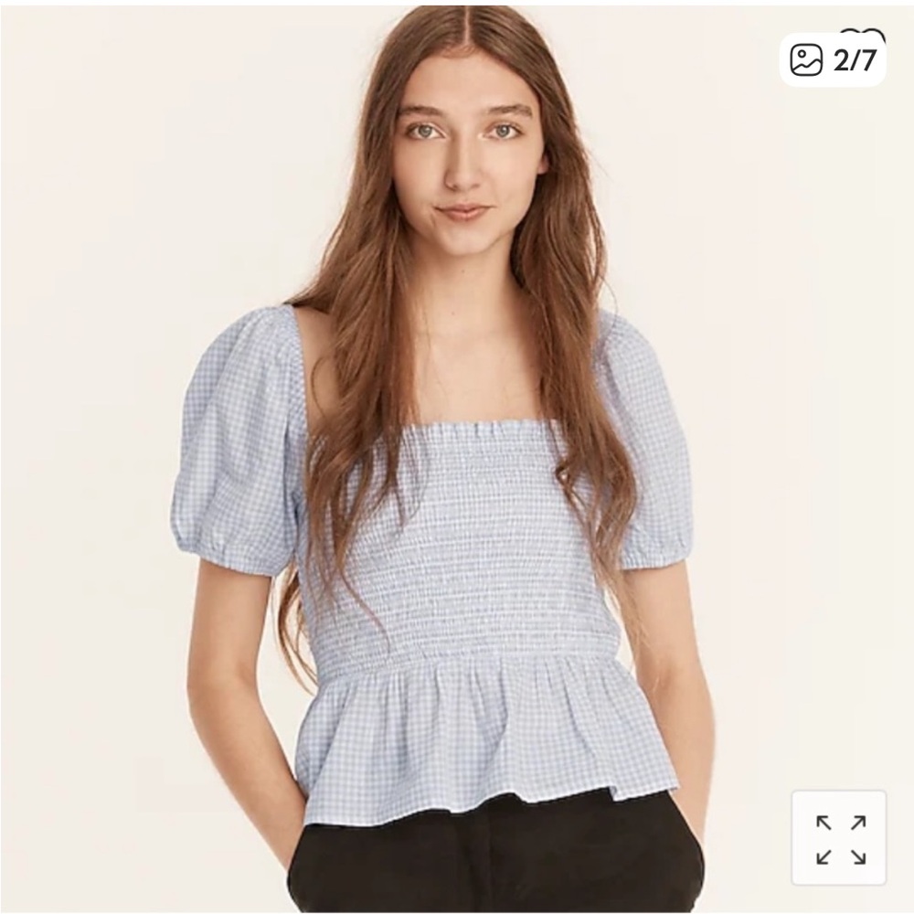 Blue Striped Squareneck Cotton Voile Smocked Top